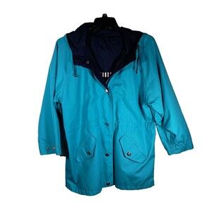 Vintage CS Essentials Windbreaker Blue Reversible Hooded Snap Button Size Medium